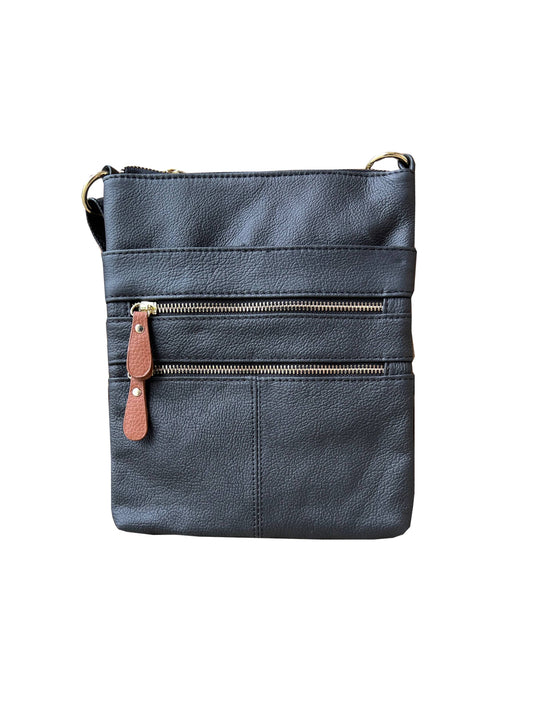 Black or Blue Leather Crossbody with Multiple Compartments
