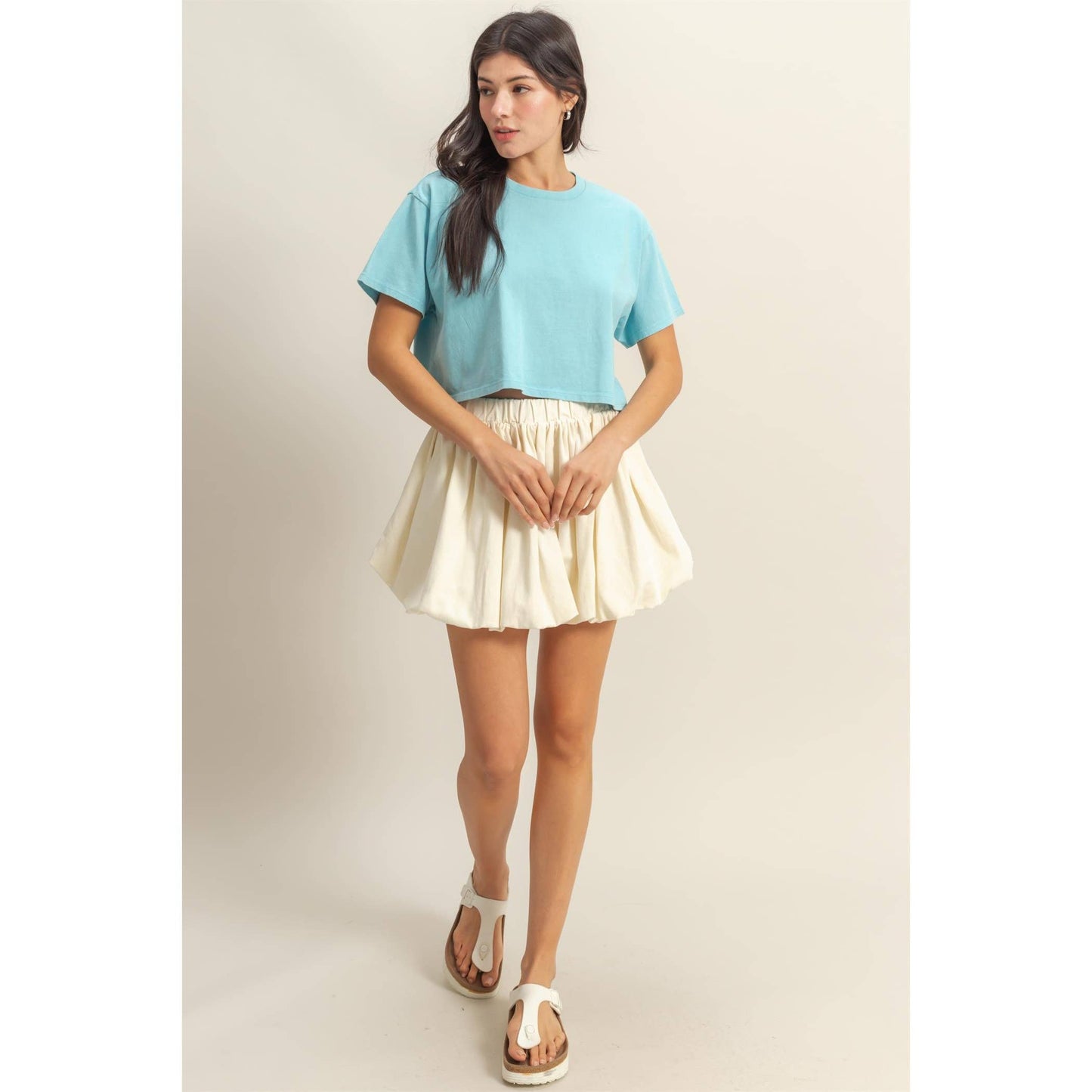 Trendy High Waist Woven Bubble Skirt: CREAM