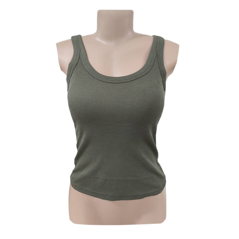 Blue Essential Rib W/ Built In Bra Tank Top-183989