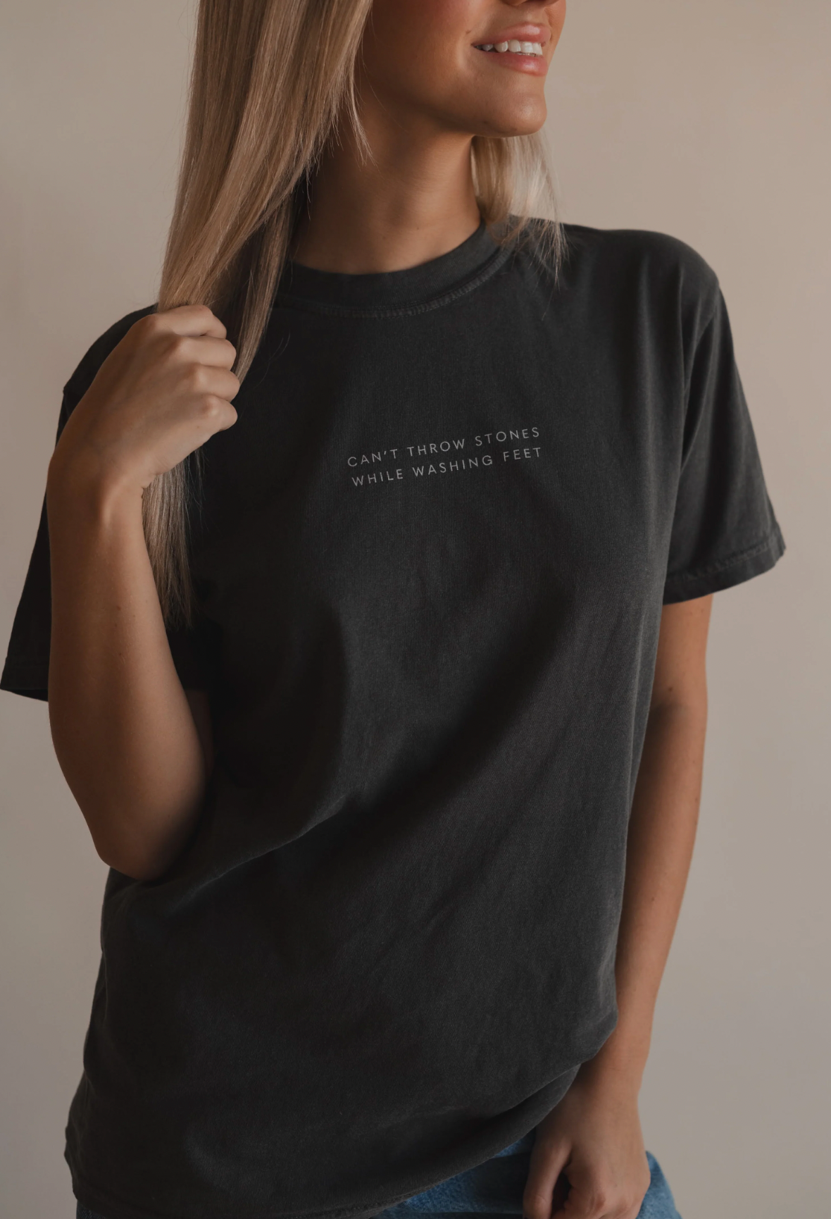 Can't Throw Stones Inspirational Tee- Charcoal