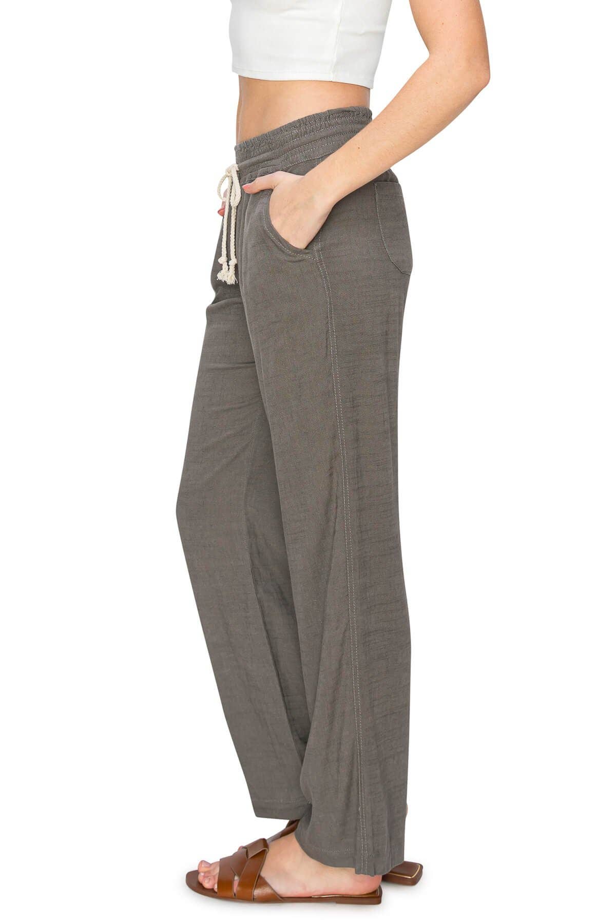 Grey Linen Blend Relax Fit Pants - 137024