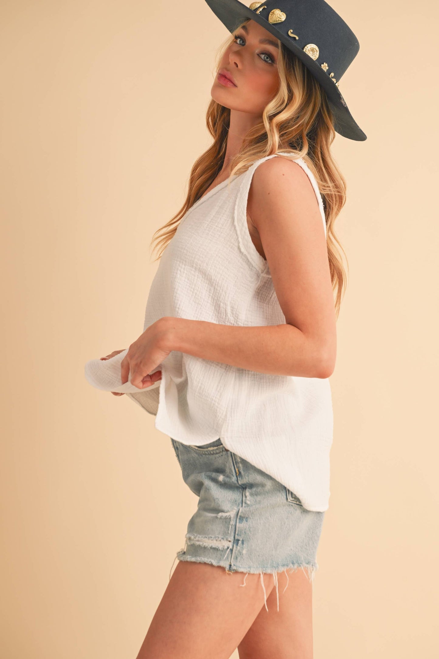 White Nasia Cotton Gauze Tank