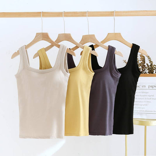 Yellow / Black Semi-Sweetheart neck rib knit built-in bra Tank Top