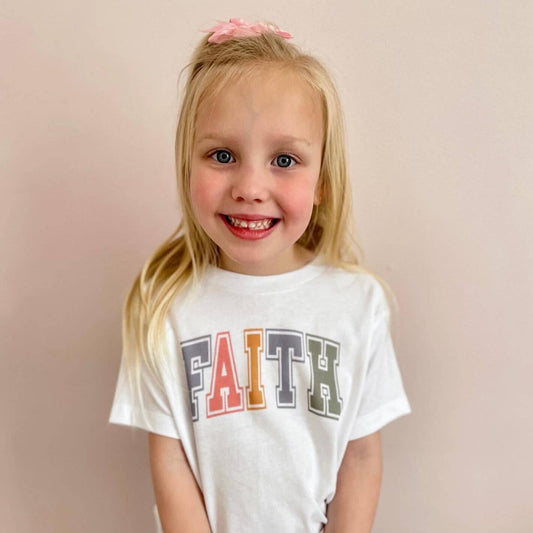 White "Faith" Collegiate Kids/Toddler Tee- 101919