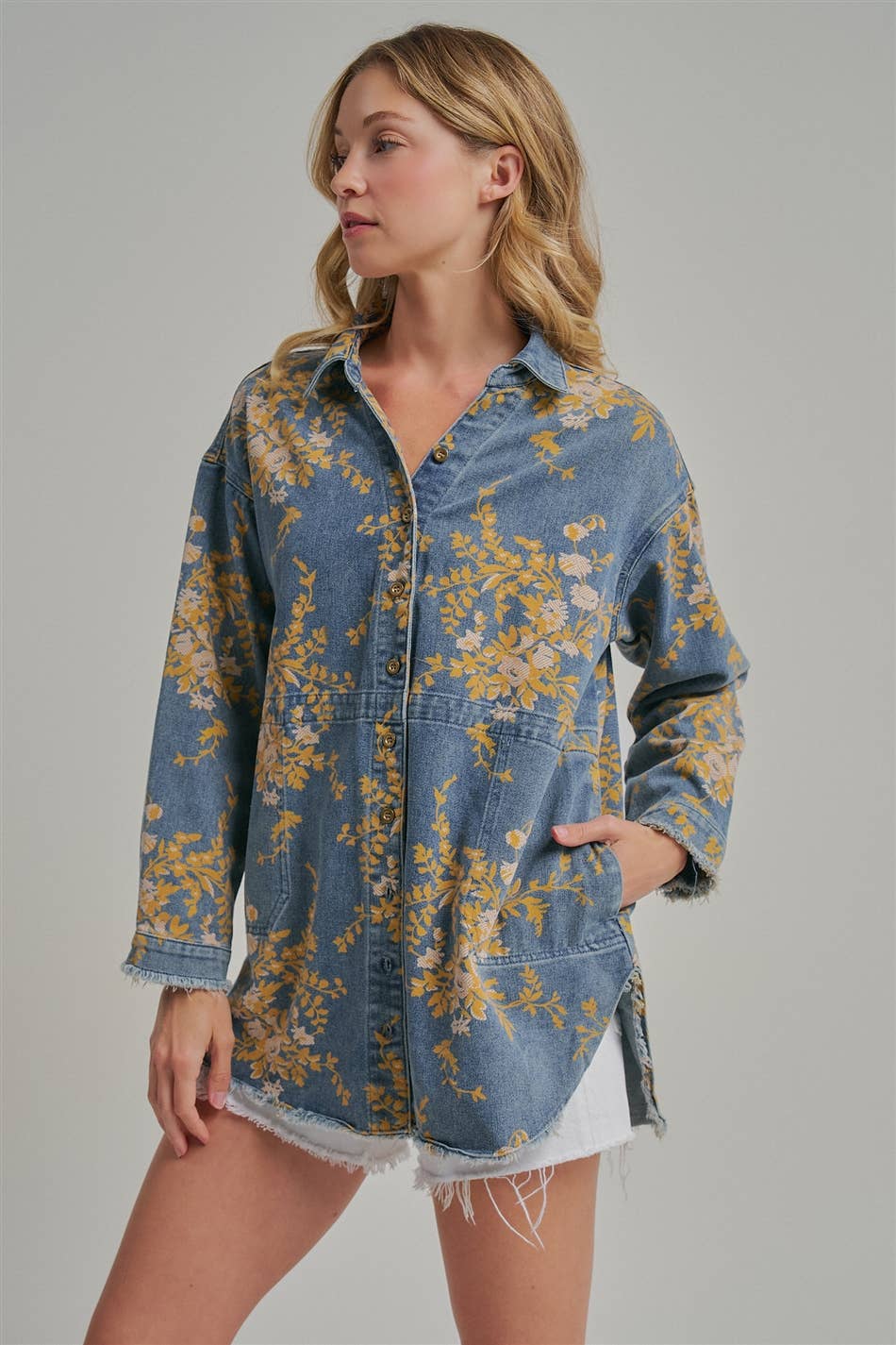 Floral Denim Relaxed Fit Shirt - 141596