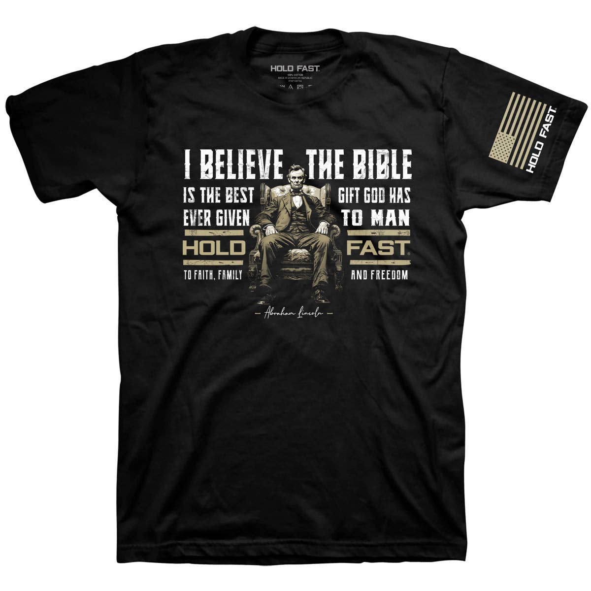 Black Hold Fast Lincoln Bible Mens T-Shirt-104854