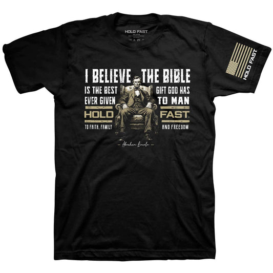 Black Hold Fast Lincoln Bible Mens T-Shirt-104854