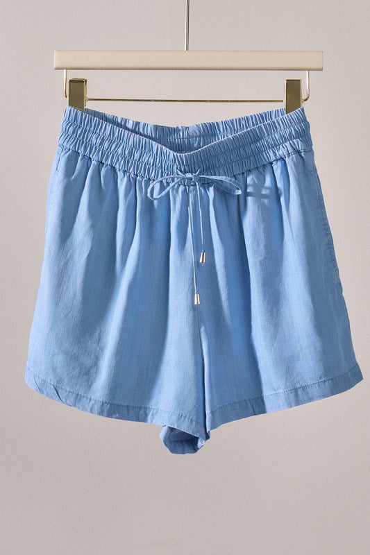 Blue Everyday Chambray Drawstring Shorts-110814