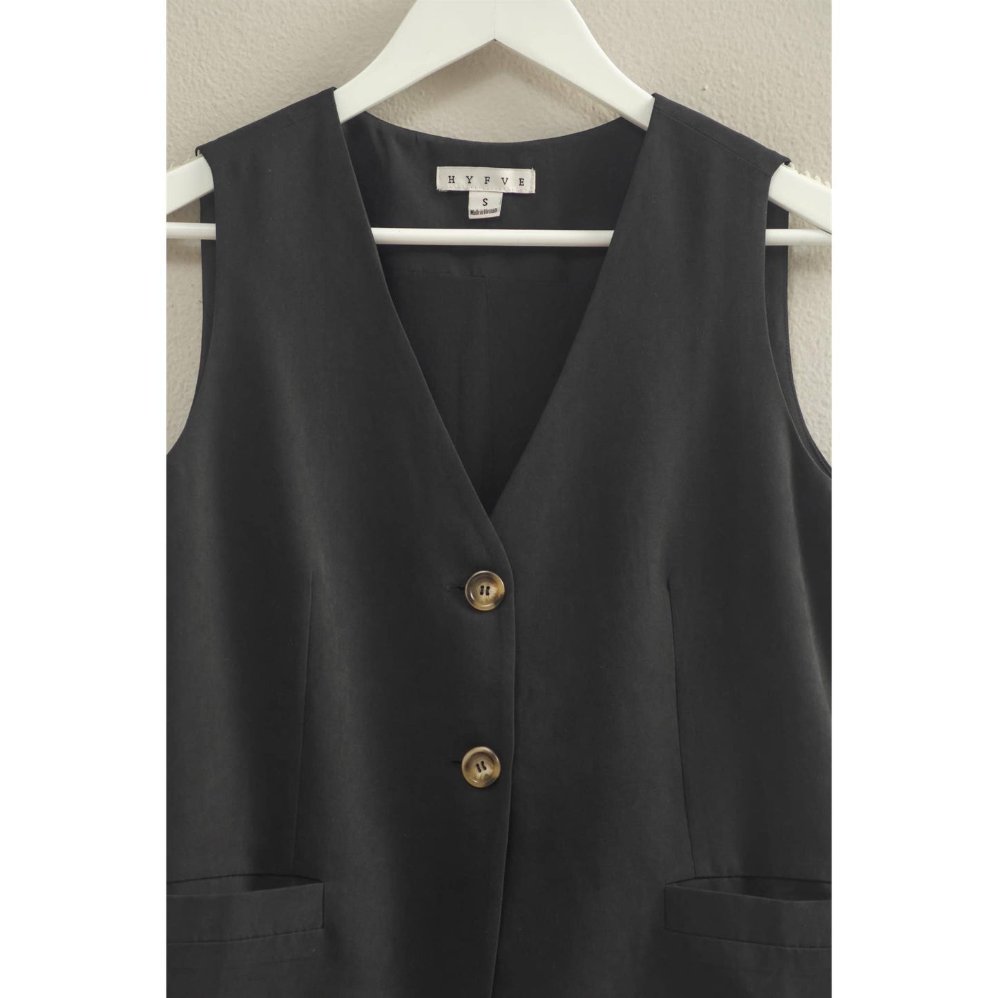 Black Soft Light Velvet Sleeveless V-Neck Tailored Button Vest