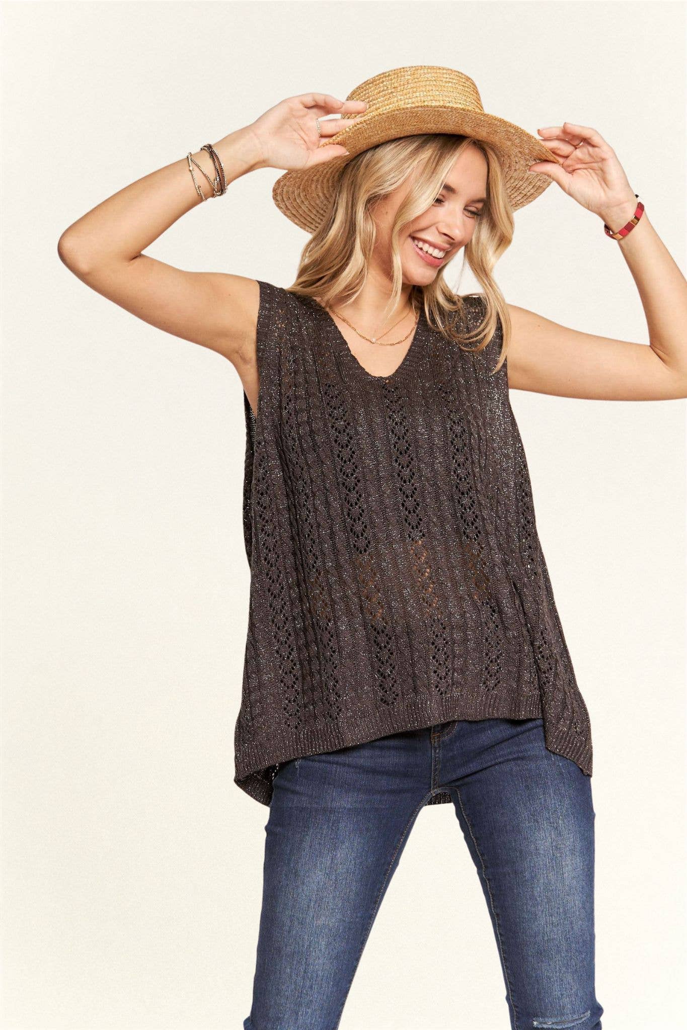 Grey Oversized Open Knit Vest /One size - 143302