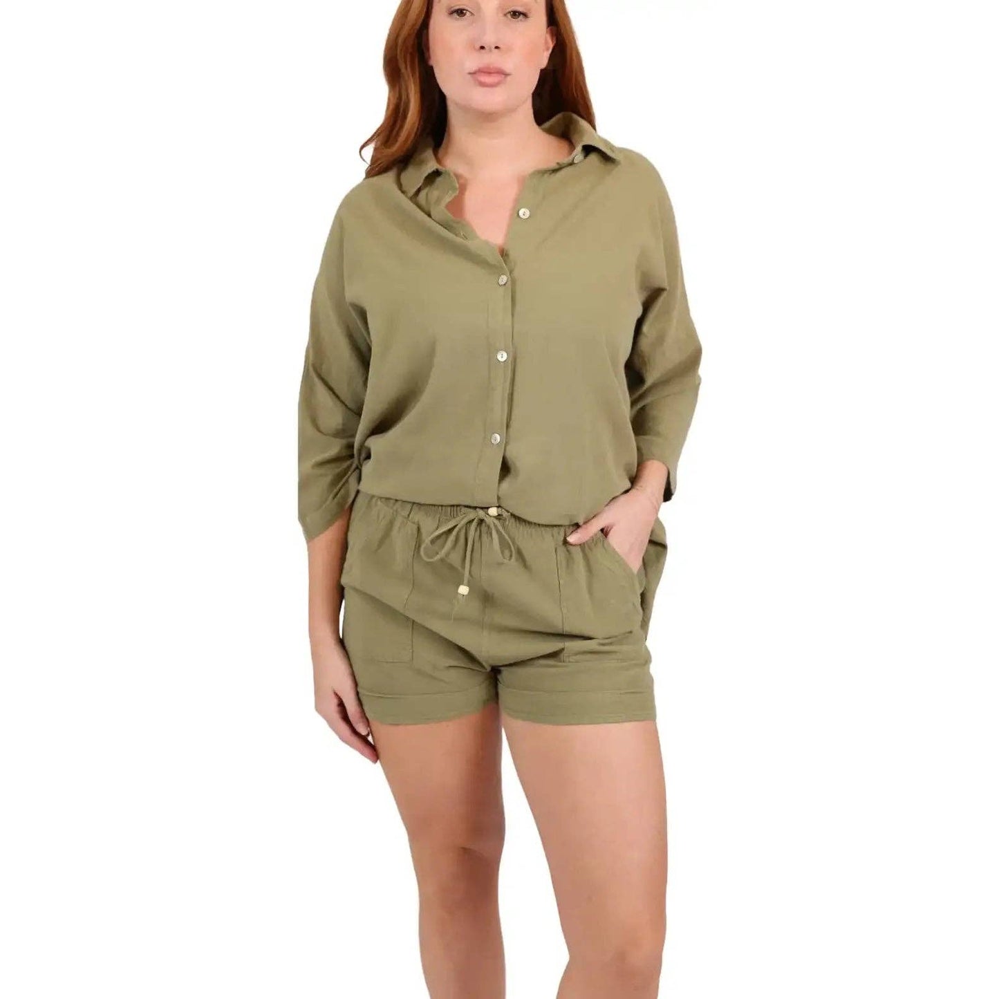 Olive Cotton Breezy Shorts-111811