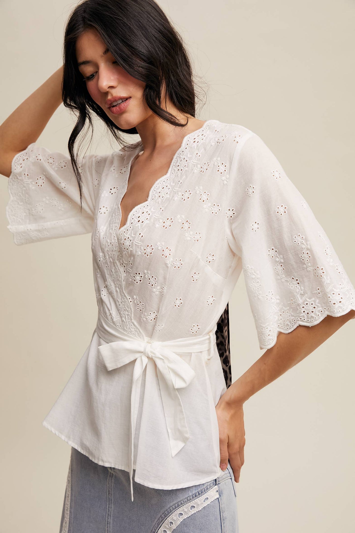 White Eyelet Wrap Blouse- 140649