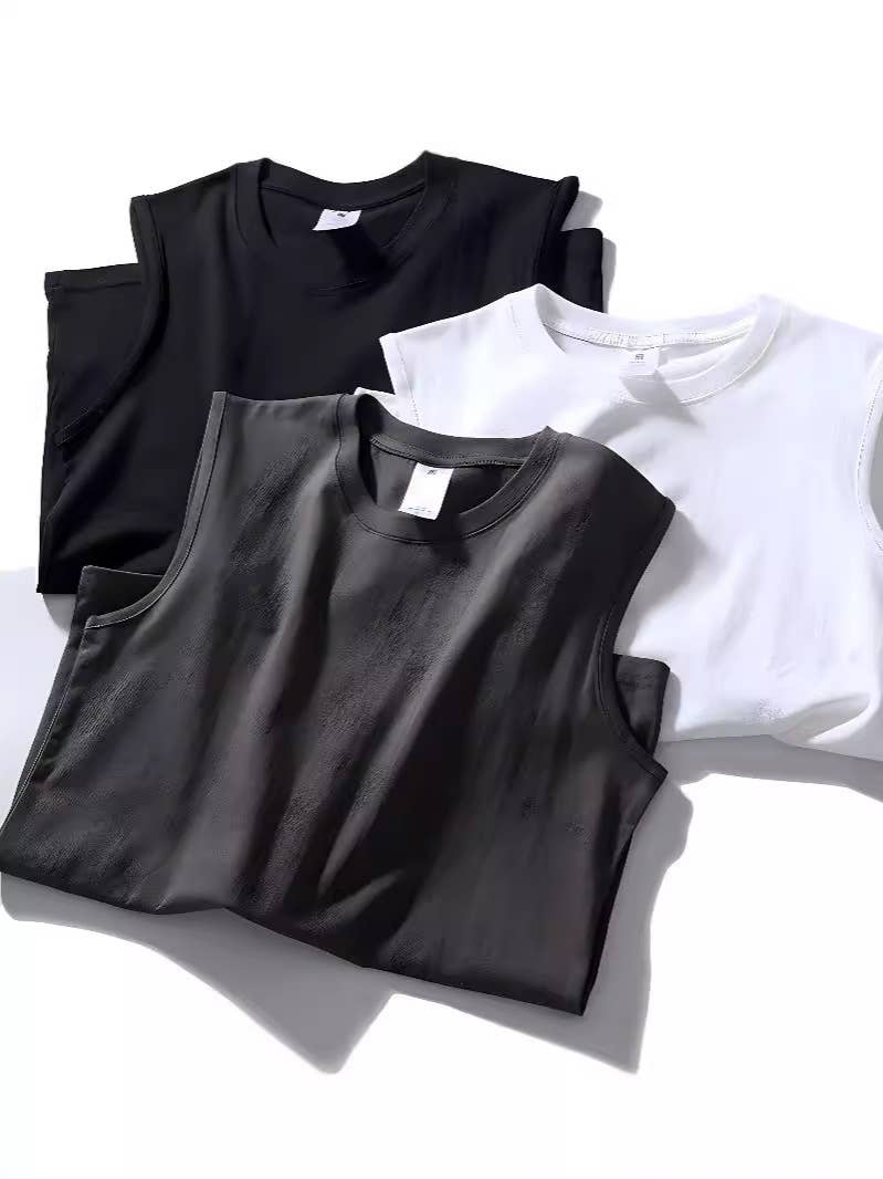 Navy or White Workout Round Neck Cotton Tee Athletic Tank Top