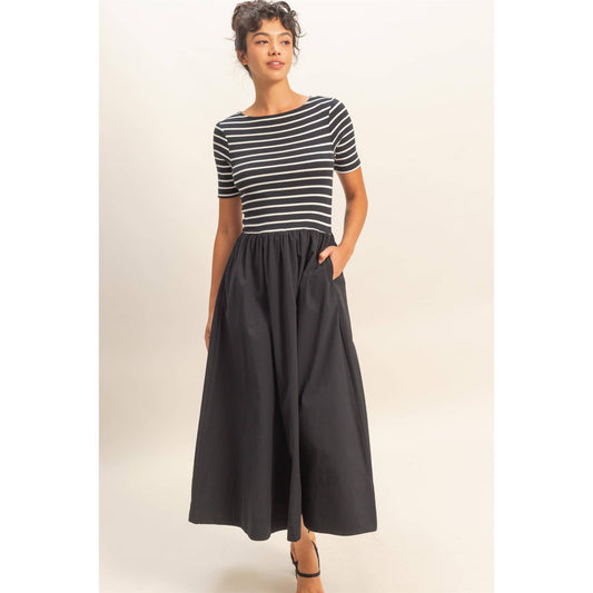 Black Striped Midi Dress- 122608
