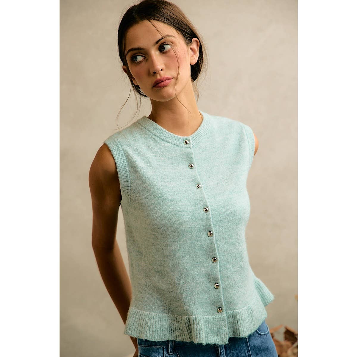 Sea Salt Blue with ruffle detail Vest - 144318