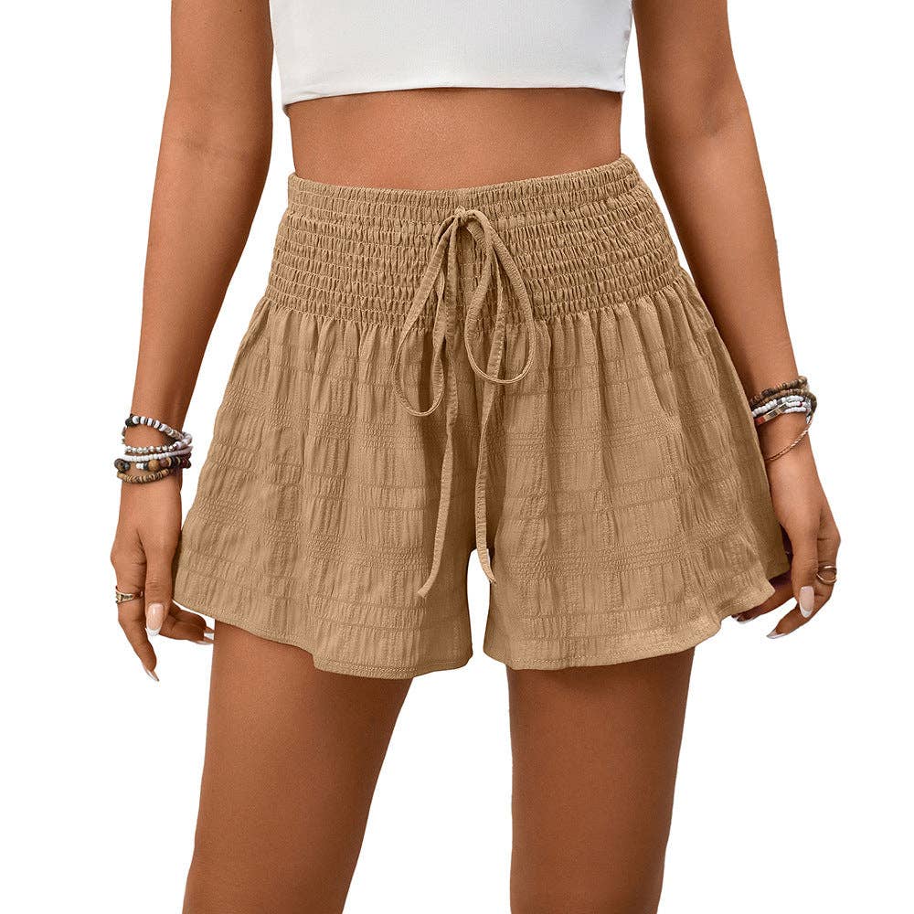 Terra Cotta/ Khaki High Waist Ruffle Flair Shorts- 115029