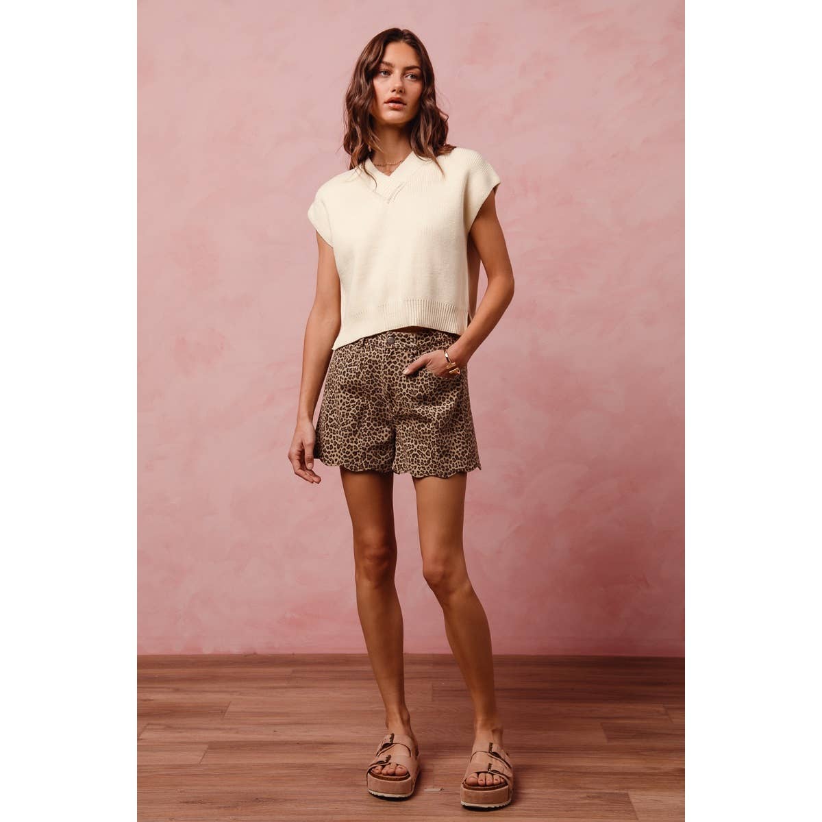 Cheetah Twill Shorts w/Scallop Hem - 111190