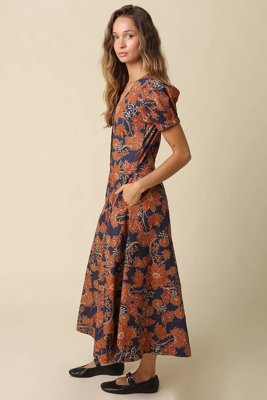 Navy w/ Rust Floral Hallie Maxi Dress-122606