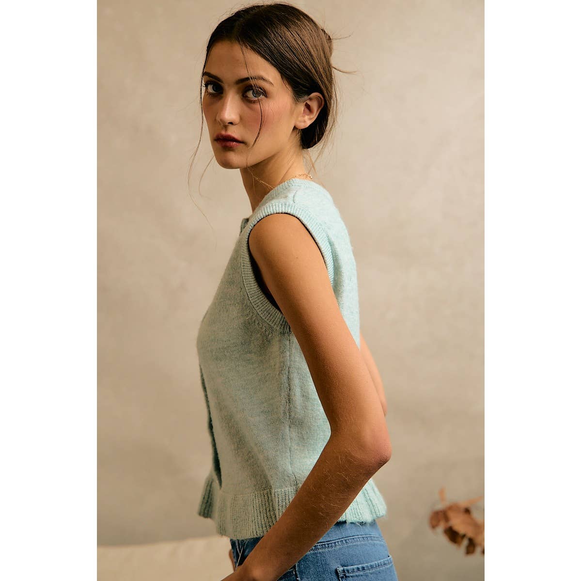 Sea Salt Blue with ruffle detail Vest - 144318