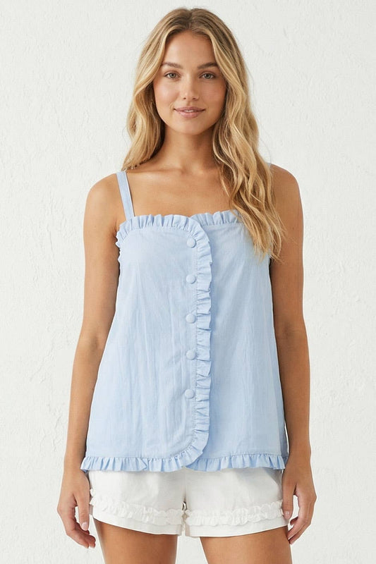 Sky Blue Ruffle Detail Button Down Top - 14001