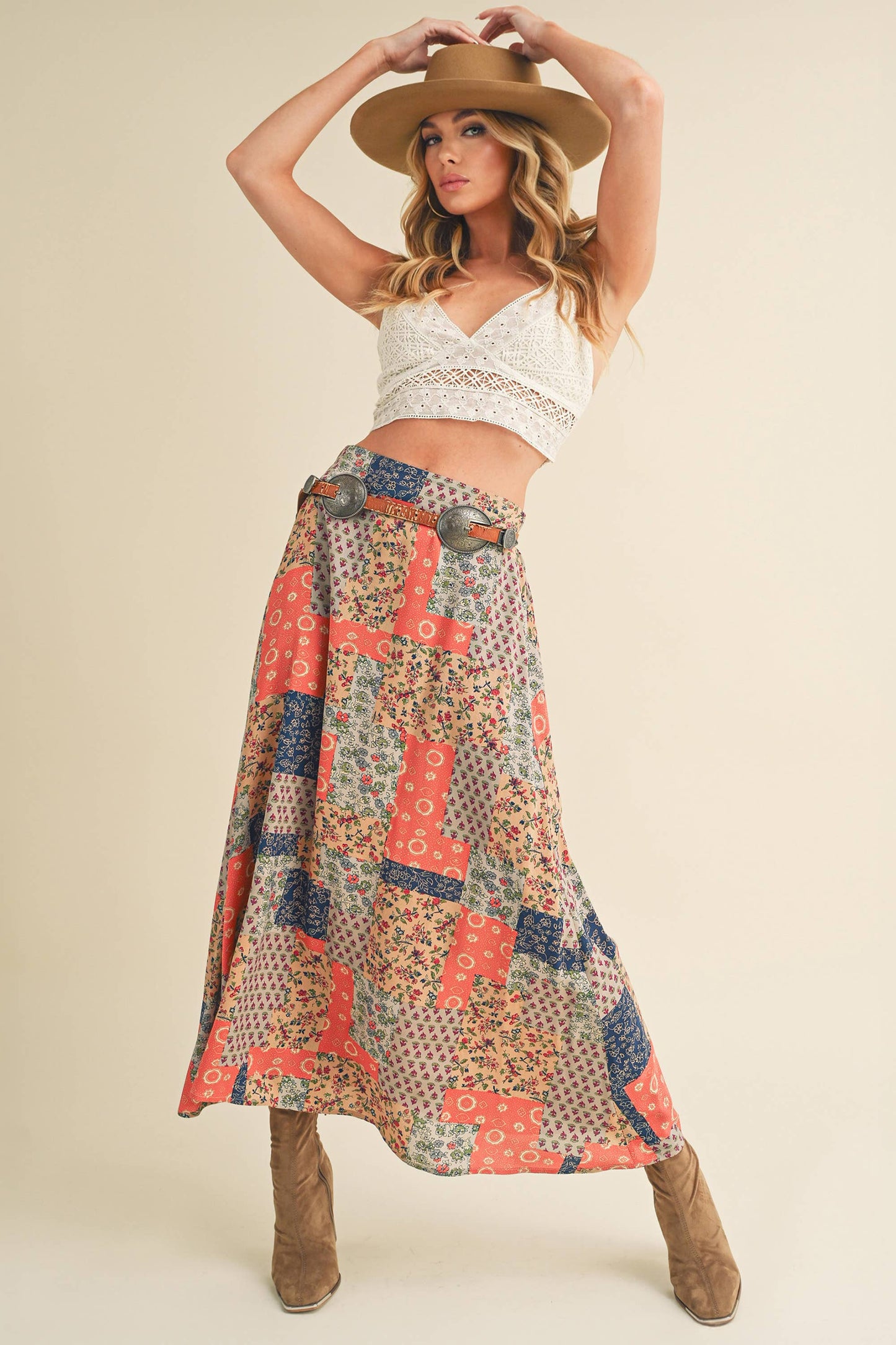 Orange and Tan Contemporary Bradyn Print Skirt-130773