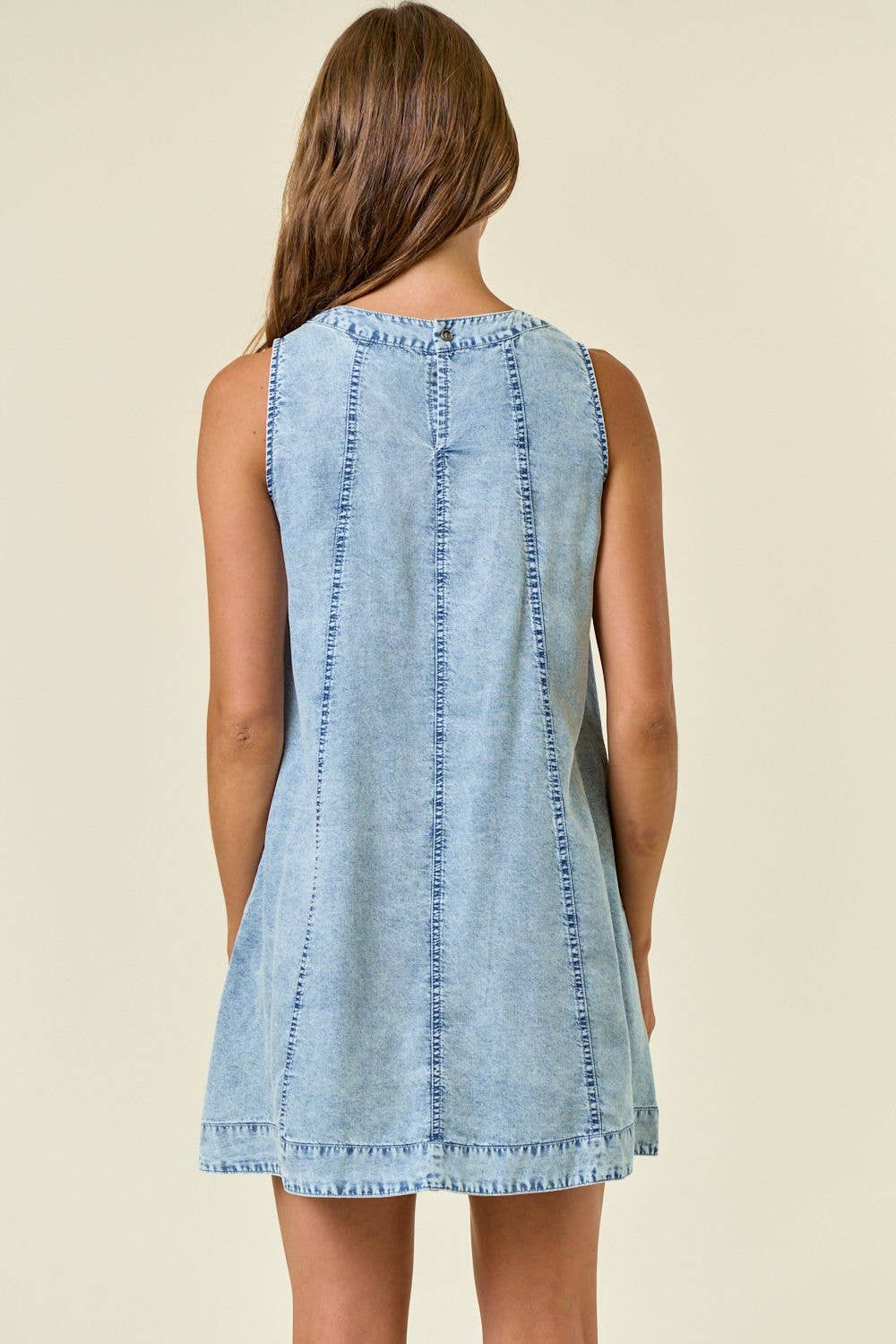 Chambray Sleeveless A-Line Mini Dress-142802